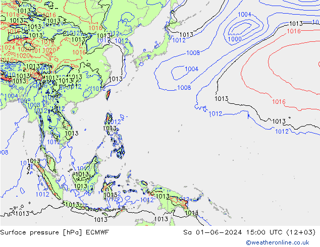 Surface pressure ECMWF Sa 01.06.2024 15 UTC