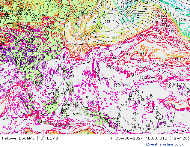 Theta-e 850hPa ECMWF Qui 06.06.2024 18 UTC