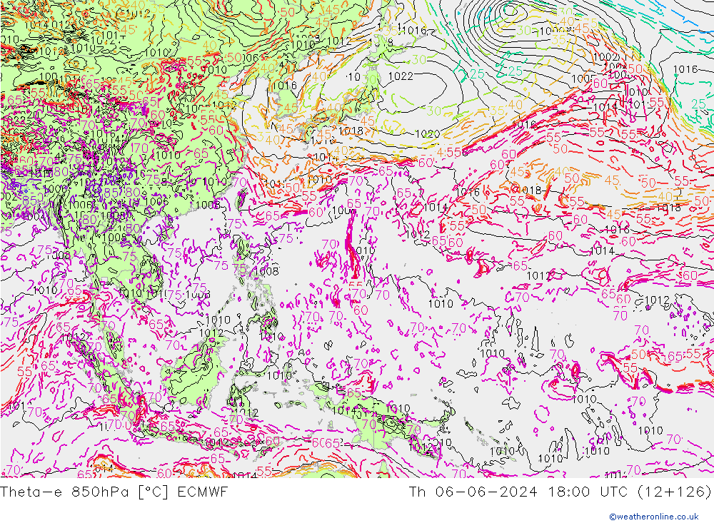 Theta-e 850hPa ECMWF czw. 06.06.2024 18 UTC