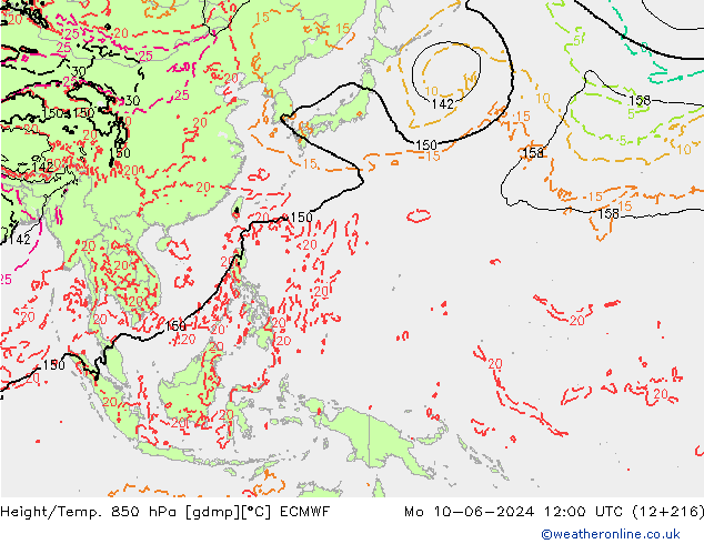 Height/Temp. 850 hPa ECMWF  10.06.2024 12 UTC