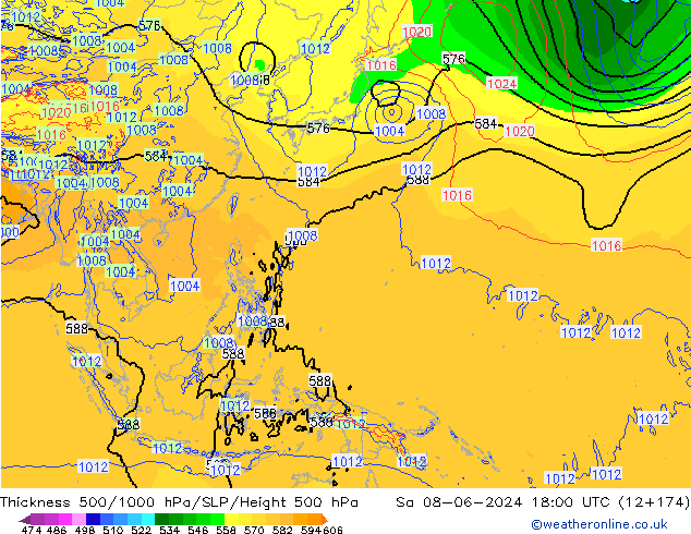 Schichtdicke 500-1000 hPa ECMWF Sa 08.06.2024 18 UTC