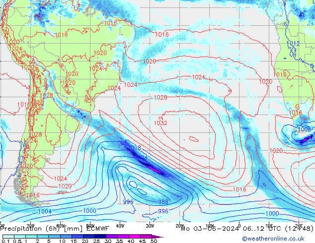 Z500/Rain (+SLP)/Z850 ECMWF lun 03.06.2024 12 UTC