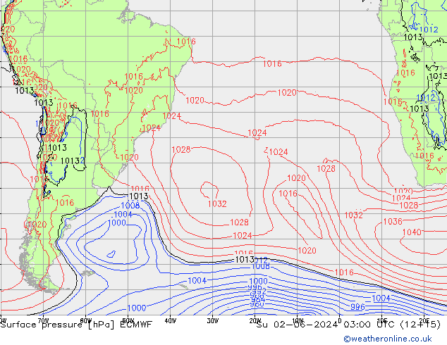 Presión superficial ECMWF dom 02.06.2024 03 UTC