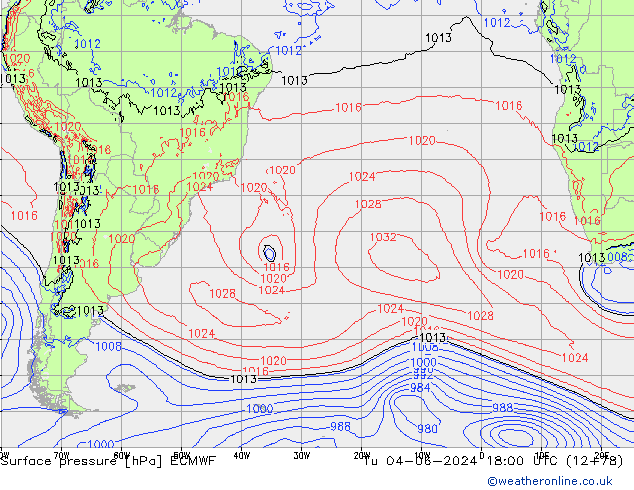 Surface pressure ECMWF Tu 04.06.2024 18 UTC