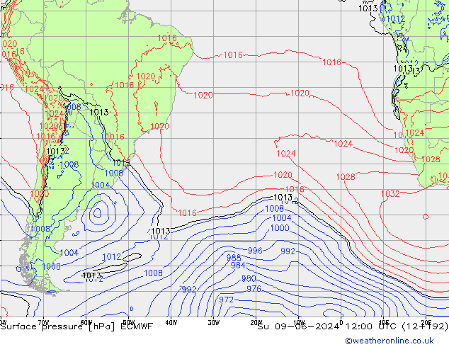 Pressione al suolo ECMWF dom 09.06.2024 12 UTC