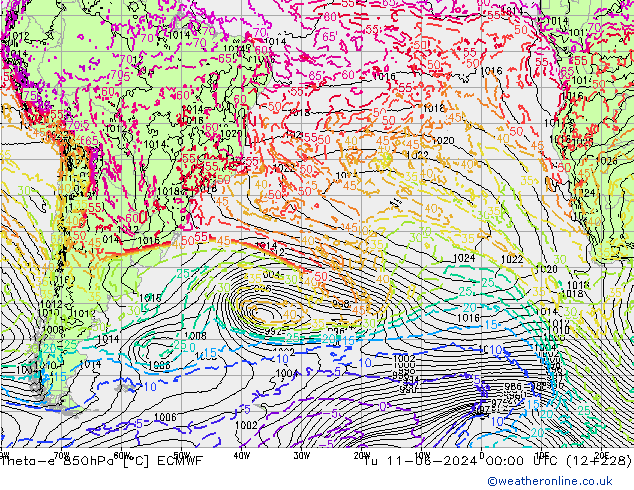 Theta-e 850hPa ECMWF Út 11.06.2024 00 UTC