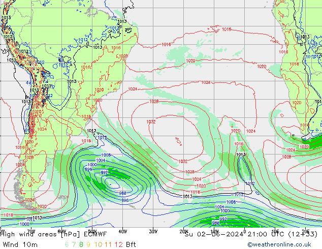 High wind areas ECMWF Ne 02.06.2024 21 UTC