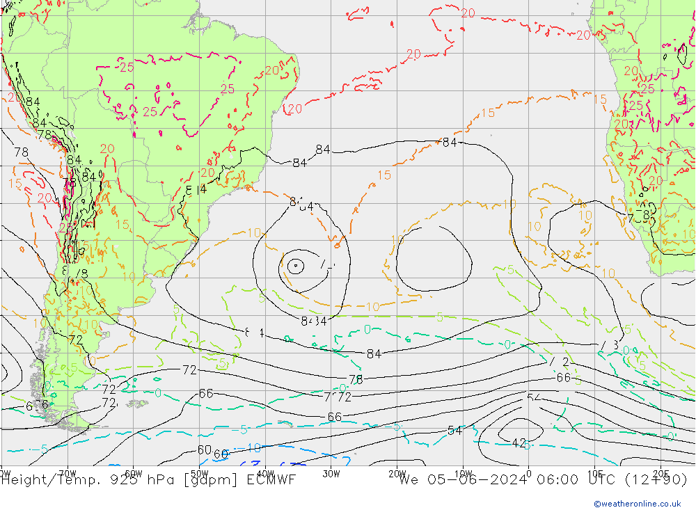 Hoogte/Temp. 925 hPa ECMWF wo 05.06.2024 06 UTC