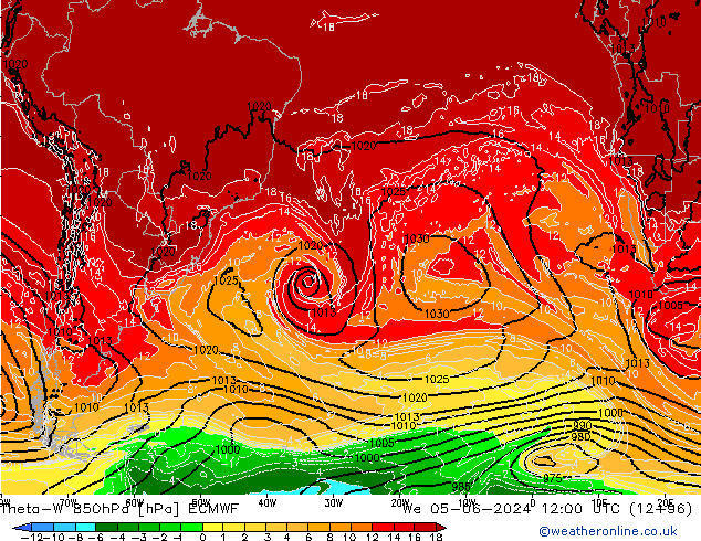 Theta-W 850hPa ECMWF St 05.06.2024 12 UTC