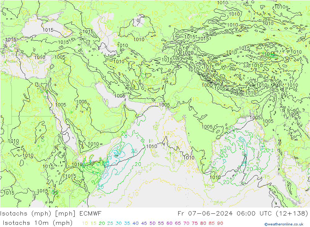Isotachs (mph) ECMWF Fr 07.06.2024 06 UTC