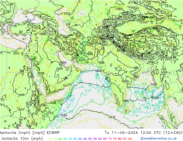 Isotachs (mph) ECMWF mar 11.06.2024 12 UTC