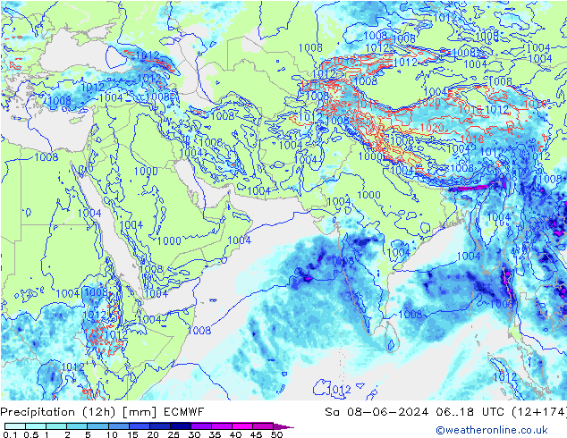 Precipitação (12h) ECMWF Sáb 08.06.2024 18 UTC