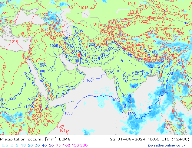 Precipitation accum. ECMWF sab 01.06.2024 18 UTC