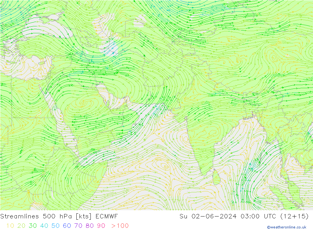 Ligne de courant 500 hPa ECMWF dim 02.06.2024 03 UTC
