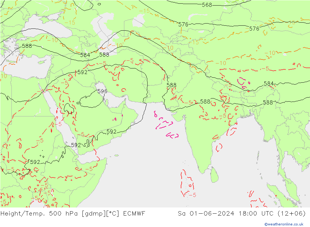 Height/Temp. 500 hPa ECMWF Sáb 01.06.2024 18 UTC