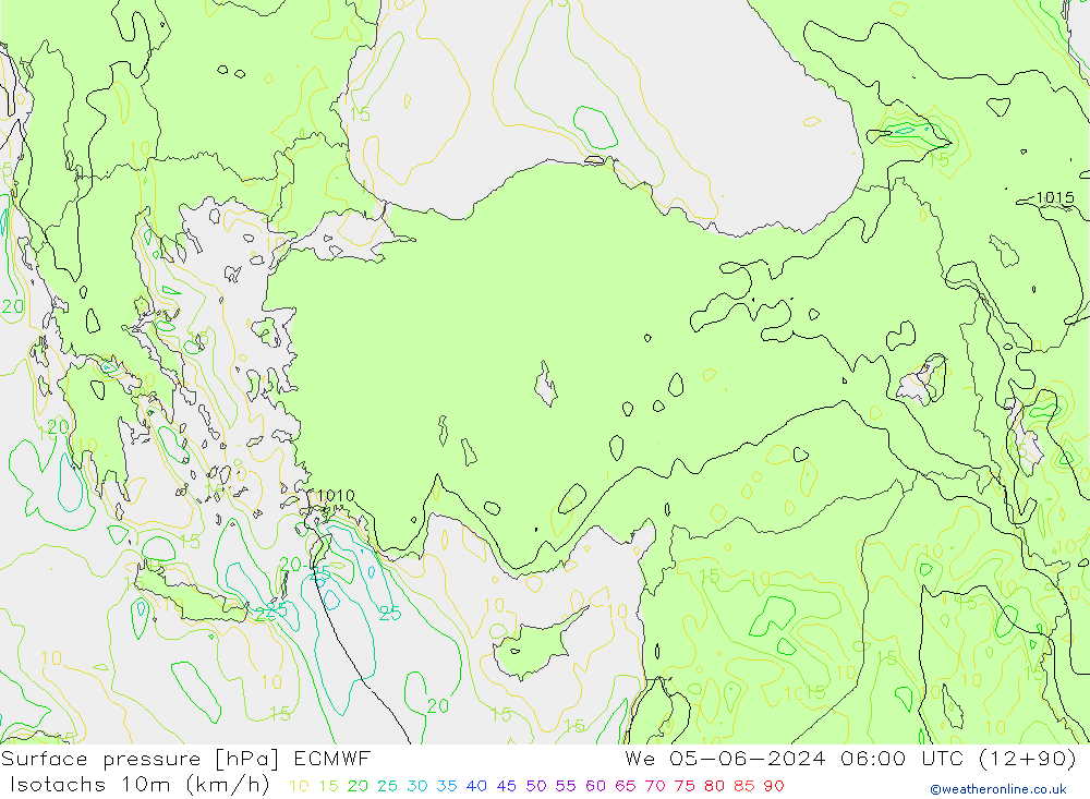 Isotachen (km/h) ECMWF wo 05.06.2024 06 UTC
