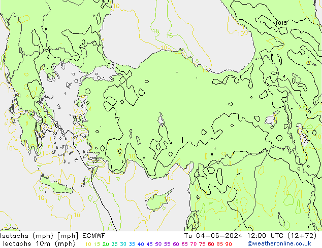 Isotachs (mph) ECMWF Tu 04.06.2024 12 UTC