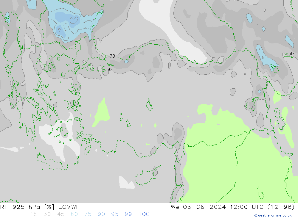 RH 925 hPa ECMWF mer 05.06.2024 12 UTC