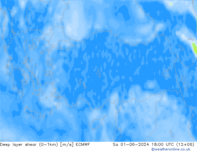Deep layer shear (0-1km) ECMWF so. 01.06.2024 18 UTC