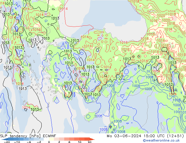 Tendencia de presión ECMWF lun 03.06.2024 15 UTC