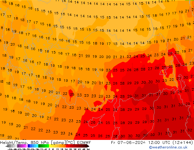 Height/Temp. 850 hPa ECMWF pt. 07.06.2024 12 UTC