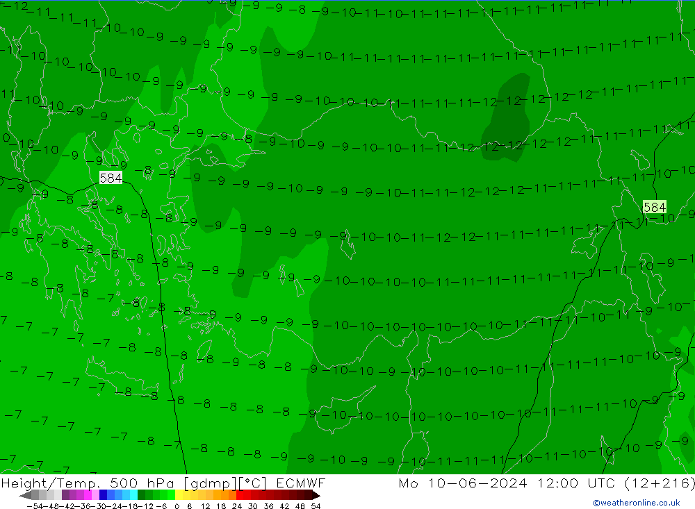 Z500/Rain (+SLP)/Z850 ECMWF lun 10.06.2024 12 UTC