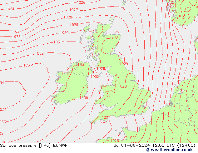 Surface pressure ECMWF Sa 01.06.2024 12 UTC