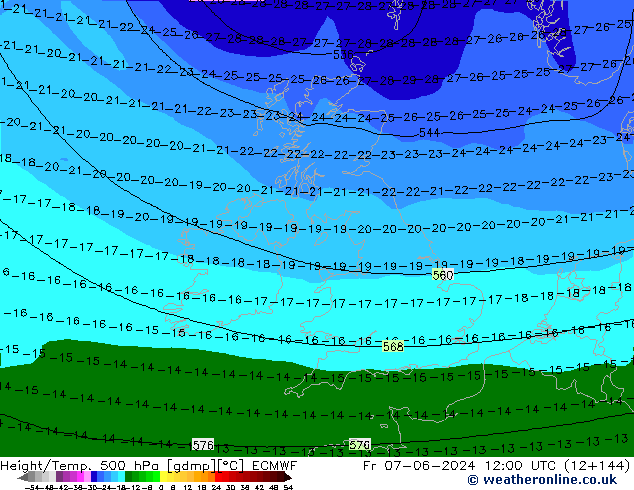 Z500/Rain (+SLP)/Z850 ECMWF Fr 07.06.2024 12 UTC