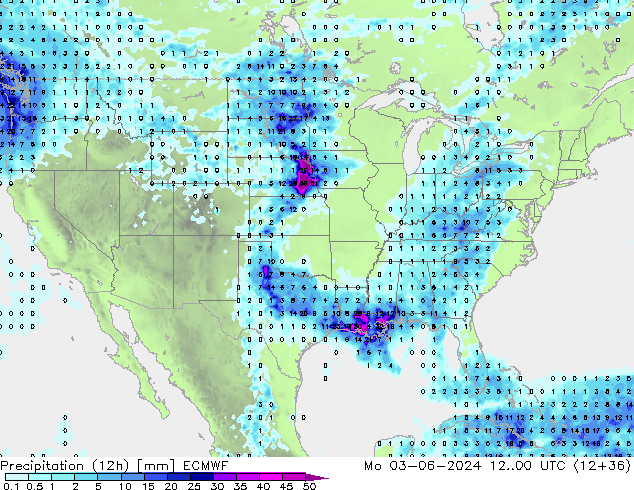 Precipitación (12h) ECMWF lun 03.06.2024 00 UTC