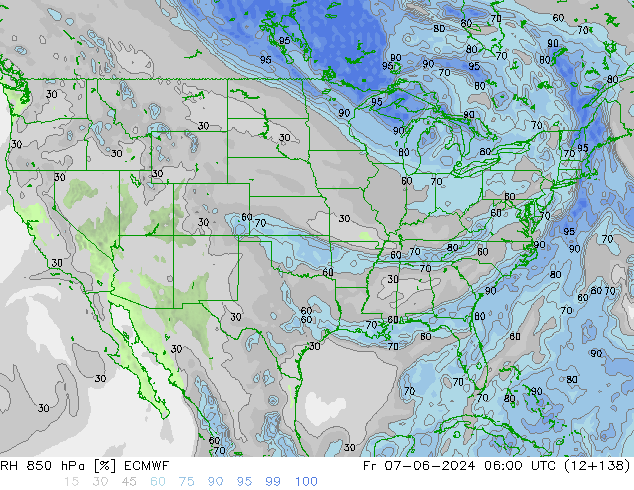 RH 850 hPa ECMWF ven 07.06.2024 06 UTC