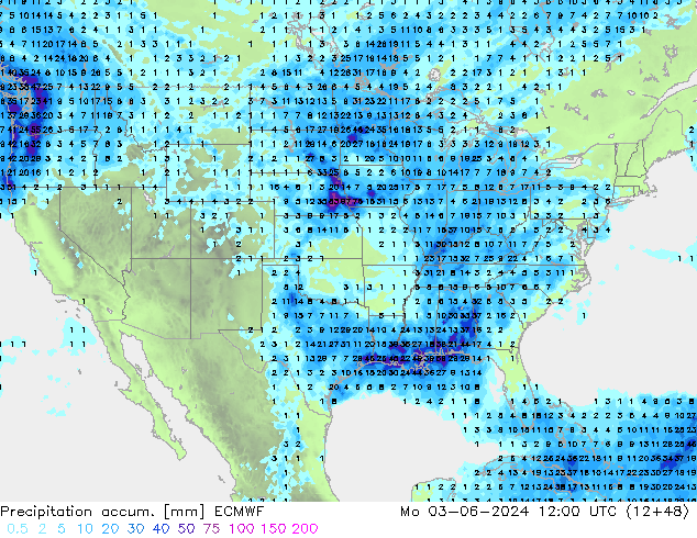 Precipitation accum. ECMWF пн 03.06.2024 12 UTC