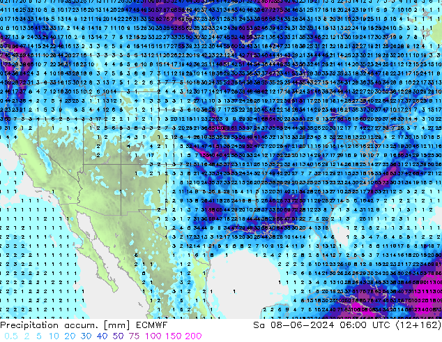Precipitation accum. ECMWF сб 08.06.2024 06 UTC