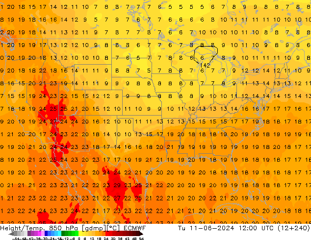 Z500/Rain (+SLP)/Z850 ECMWF Tu 11.06.2024 12 UTC