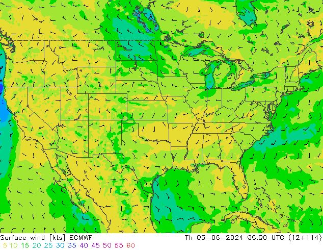 Vento 10 m ECMWF gio 06.06.2024 06 UTC