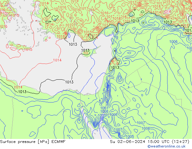 Atmosférický tlak ECMWF Ne 02.06.2024 15 UTC