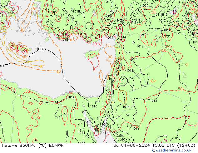 Theta-e 850hPa ECMWF za 01.06.2024 15 UTC