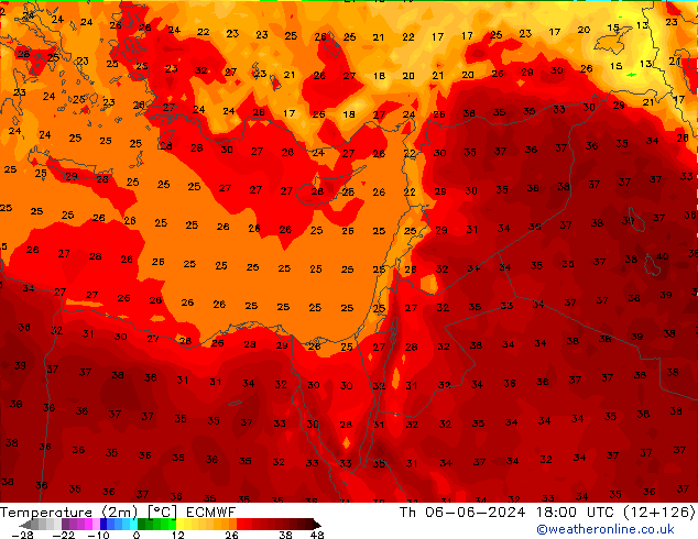 mapa temperatury (2m) ECMWF czw. 06.06.2024 18 UTC