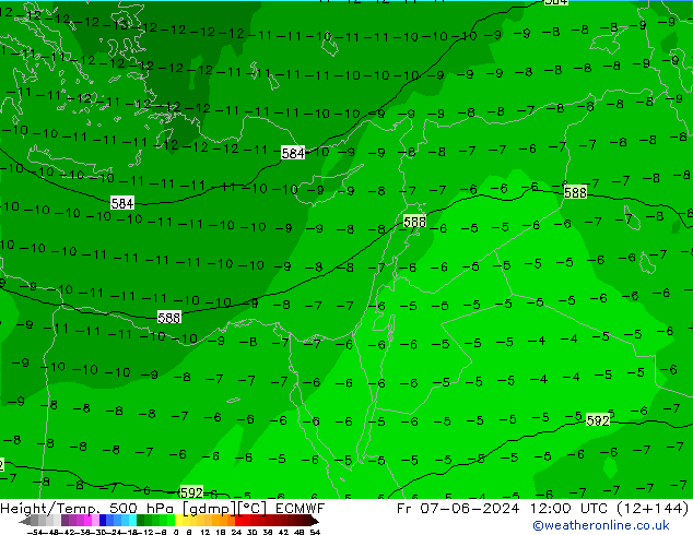 Z500/Rain (+SLP)/Z850 ECMWF Pá 07.06.2024 12 UTC