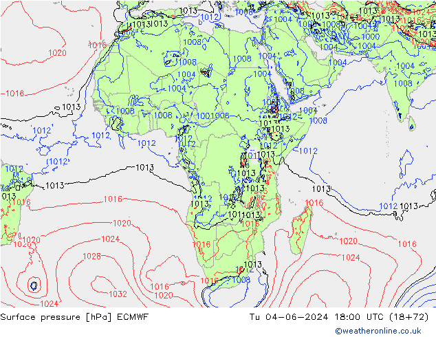 pressão do solo ECMWF Ter 04.06.2024 18 UTC