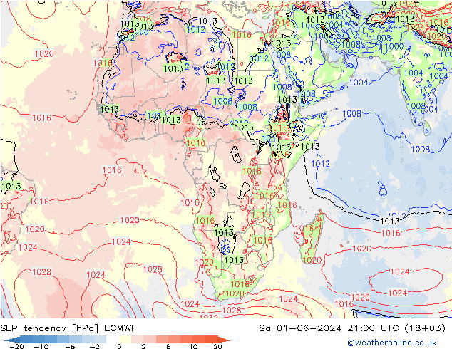 Drucktendenz ECMWF Sa 01.06.2024 21 UTC