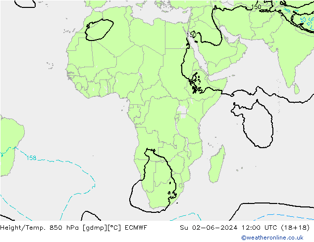 Height/Temp. 850 hPa ECMWF  02.06.2024 12 UTC