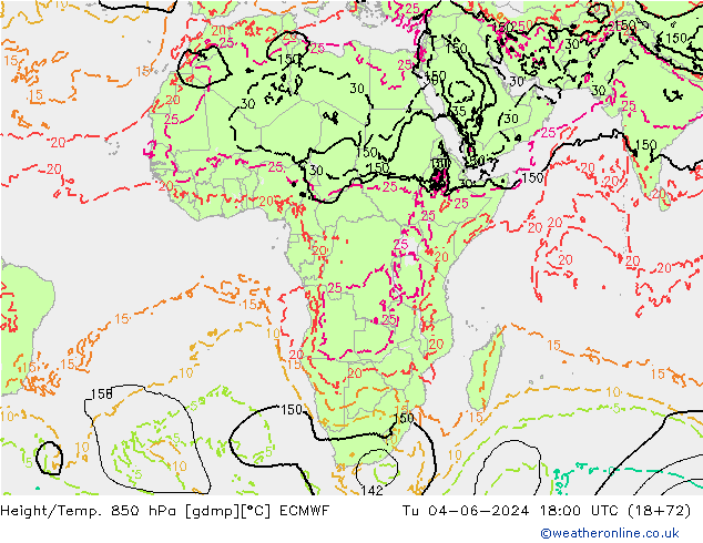 Z500/Rain (+SLP)/Z850 ECMWF Út 04.06.2024 18 UTC