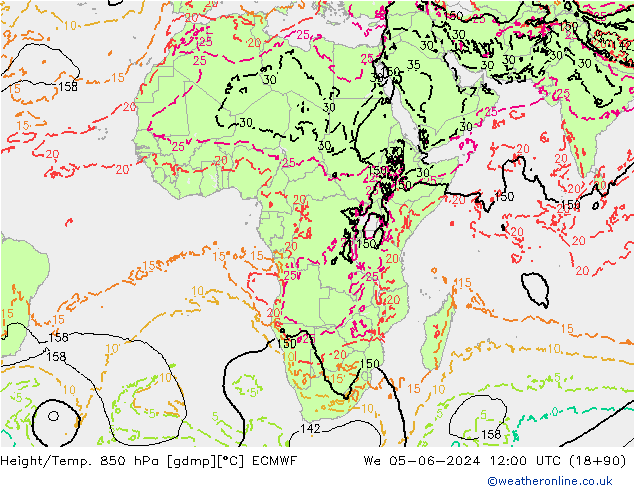 Z500/Rain (+SLP)/Z850 ECMWF śro. 05.06.2024 12 UTC