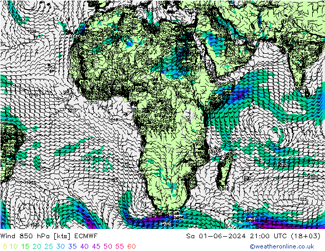 Rüzgar 850 hPa ECMWF Cts 01.06.2024 21 UTC