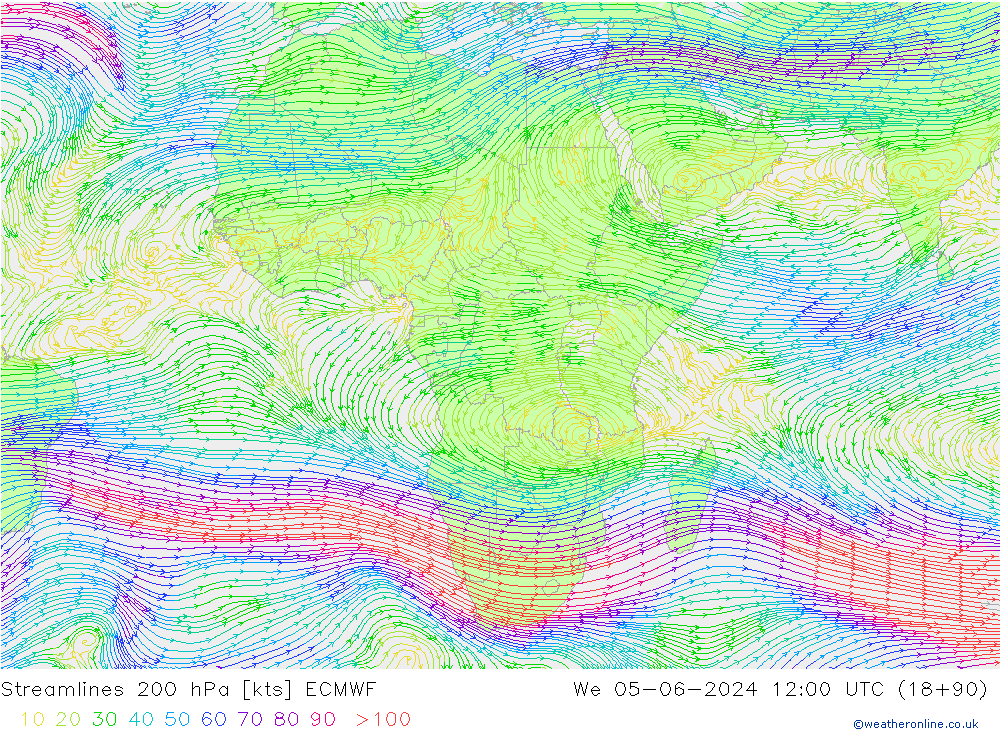 Linia prądu 200 hPa ECMWF śro. 05.06.2024 12 UTC