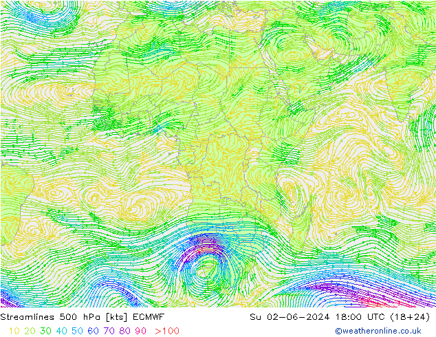 ветер 500 гПа ECMWF Вс 02.06.2024 18 UTC