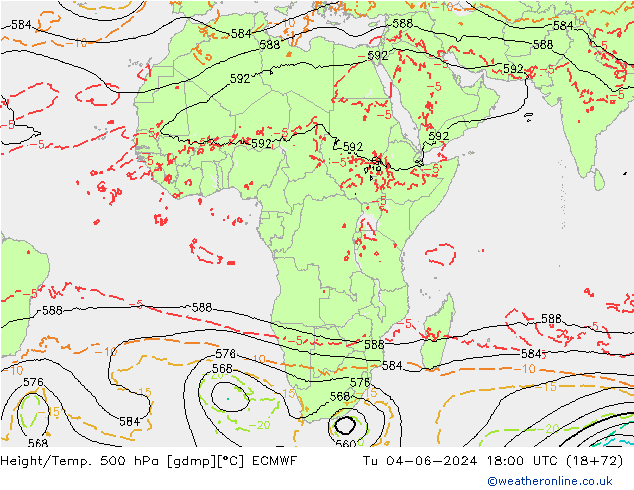 Z500/Rain (+SLP)/Z850 ECMWF Út 04.06.2024 18 UTC