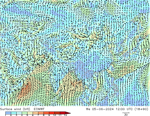 Surface wind (bft) ECMWF We 05.06.2024 12 UTC