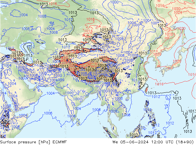 Luchtdruk (Grond) ECMWF wo 05.06.2024 12 UTC