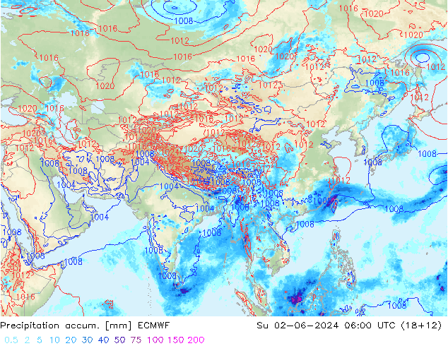 Precipitation accum. ECMWF Su 02.06.2024 06 UTC